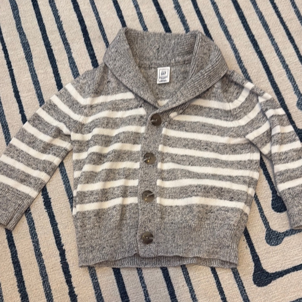 Gray and White Striped Kids Cardigan by Gap